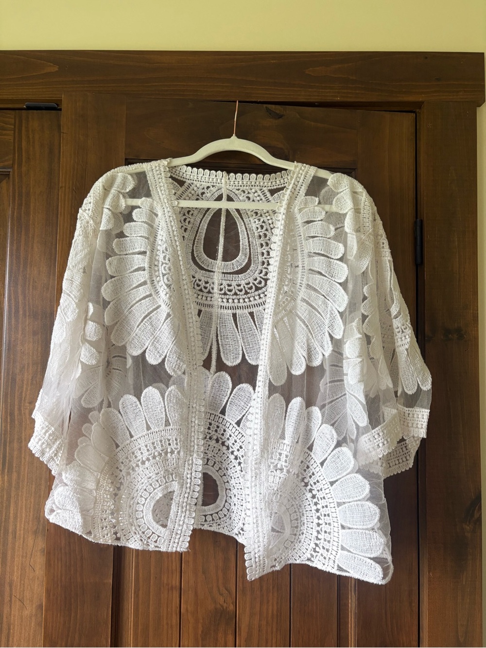 Cream Crochet Open-Front Cardigan
